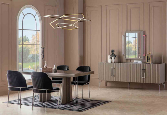 ZIRKON - ( 6 Chairs + Table + Buffet Cabinet + Mirror)